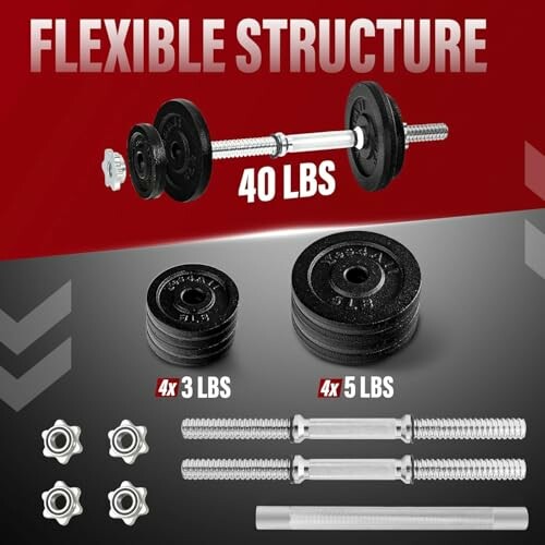 Adjustable dumbbell set with weights and bars totaling 40 lbs.