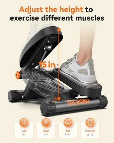 Adjustable stepper for exercising different muscles with height increments.