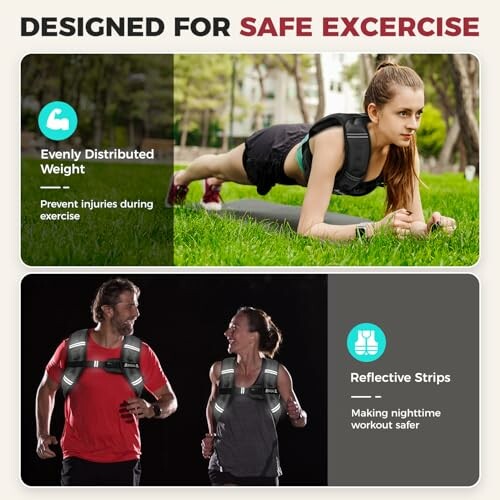 Exercise vests with safety features like weight distribution and reflective strips.