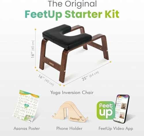 FeetUp Starter Kit with yoga inversion chair, poster, phone holder, and app.