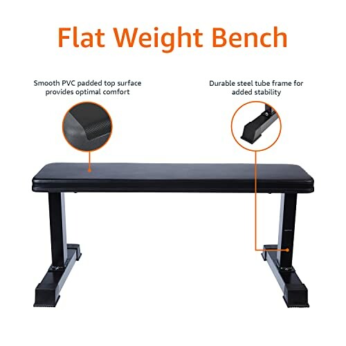 Flat weight bench with PVC padding and steel frame.