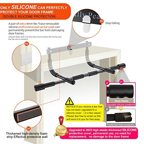 Silicone protection for door frame with pull-up bar installation guide.