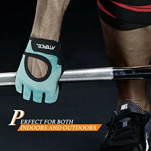 Person wearing workout gloves holding a barbell